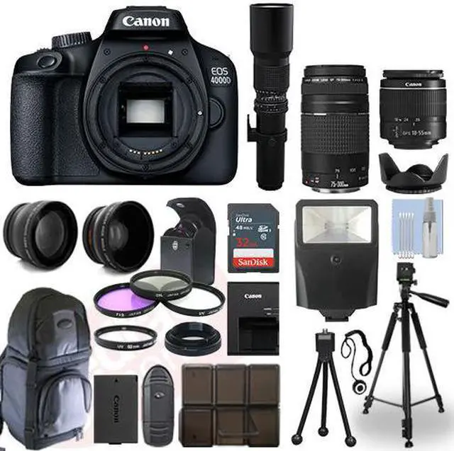 Alt view image 2 of 7 - Canon EOS 4000D / T100 DSLR Camera + 5 Lens Kit: 18-55mm+ 70-300mm+ 500mm & More