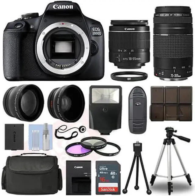 Alt view image 2 of 7 - Canon EOS 2000D DSLR Camera + 4 Lens Kit 18-55mm + 70-300mm + 16GB Top Value Kit