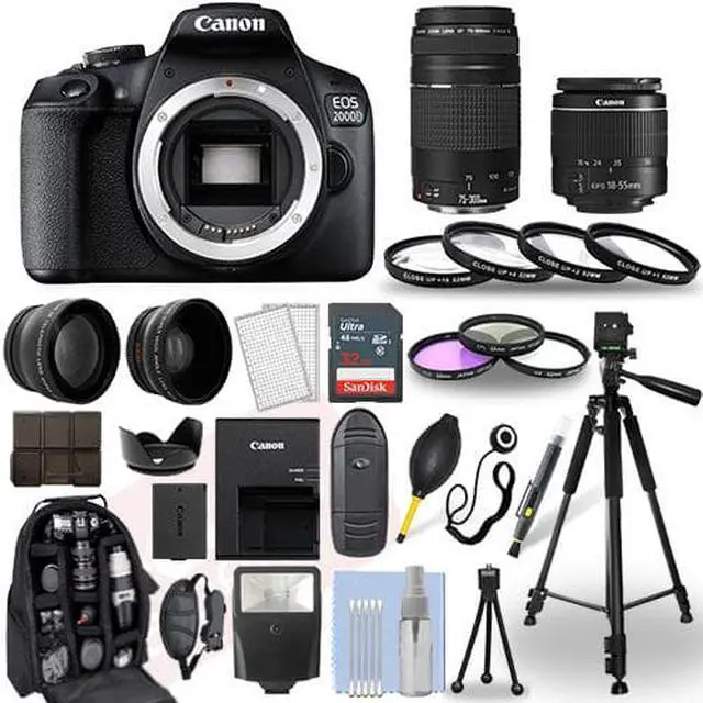 Alt view image 2 of 7 - Canon EOS 2000D / Rebel T7 DSLR Camera + 18-55mm + 70-300mm + 30 Piece Bundle