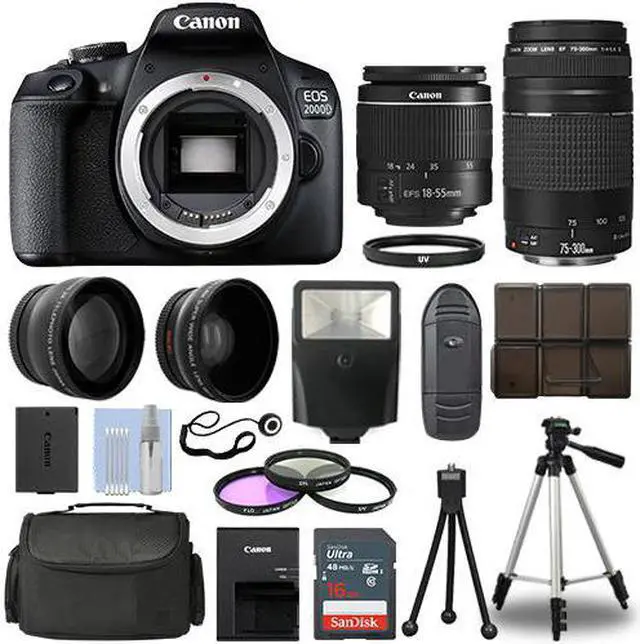 Main image of Canon EOS 2000D DSLR Camera + 4 Lens Kit 18-55mm + 70-300mm + 16GB Top Value Kit