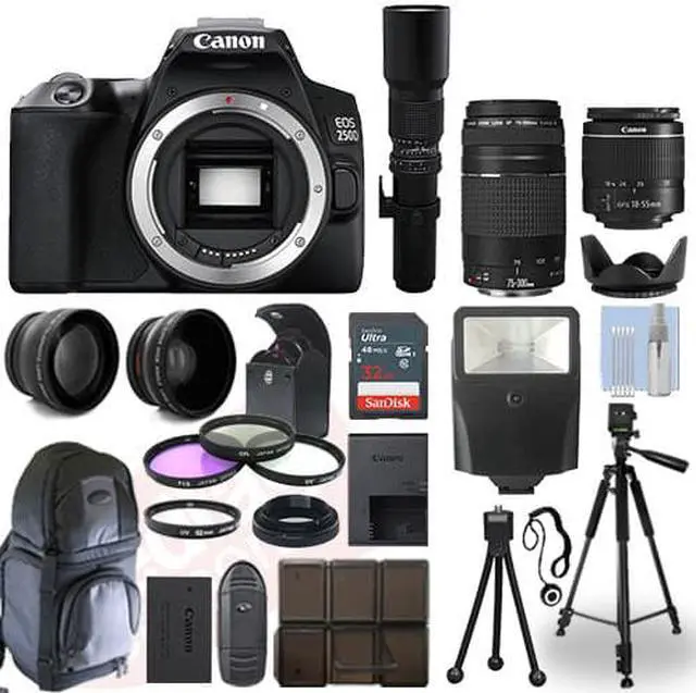 Alt view image 2 of 7 - Canon EOS 250D / SL3 DSLR Camera + 5 Lens Kit: 18-55mm + 70-300mm + 500mm & More