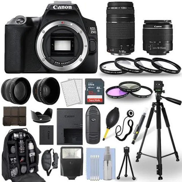Main image of Canon EOS 250D / Rebel SL3 DSLR Camera + 18-55mm + 70-300mm + 30 Piece Bundle