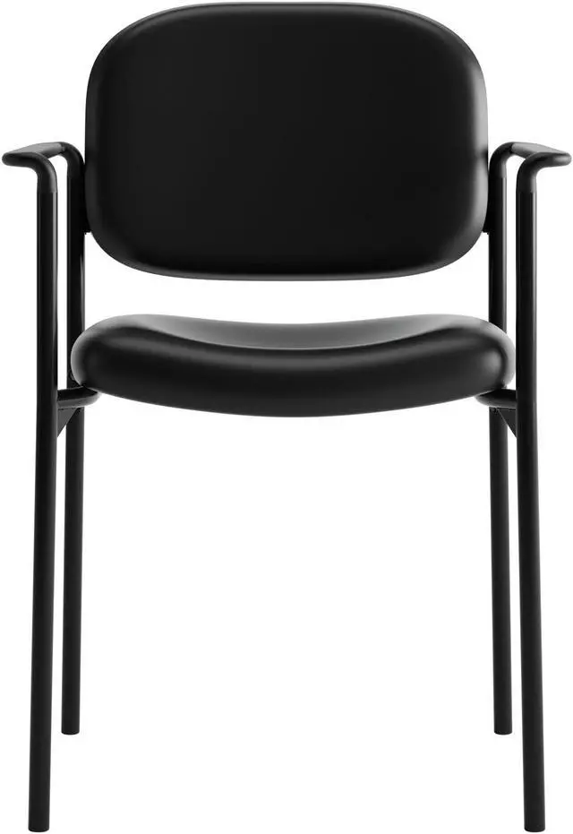 Alt view image 2 of 7 - HON Scatter Guest Chair with Arms- Leather Stacking Office Furniture,  Black (VL616)