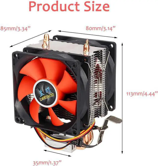 Alt view image 5 of 6 - Mini 3pin 2 Heatpipes CPU Cooler Computer PC CPU Cooler Fan Cooling Dual Fan for Intel LGA 775/1150/1151/1155/1156 AMD AM2 AMD3