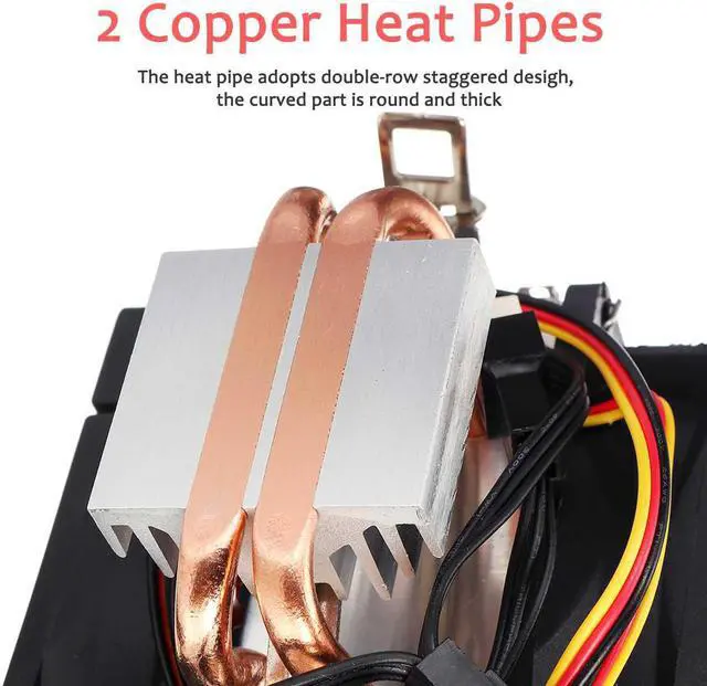 Alt view image 6 of 6 - Mini 3pin 2 Heatpipes CPU Cooler Computer PC CPU Cooler Fan Cooling Dual Fan for Intel LGA 775/1150/1151/1155/1156 AMD AM2 AMD3