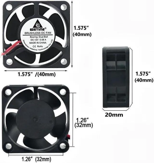 Alt view image 4 of 6 - 5 Pieces 12V Ball Bearing Small DC Brushless Fan 40mm x 20mm 4cm Heatsink Cooling Radiator 40x40mm Computer Cooler 4020