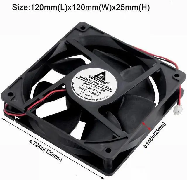 Main image of 1Pieces DC 48V 0.12A 12cm 120mm x 25mm Ball Bearing 120x120x25mm Cooling Fan 48