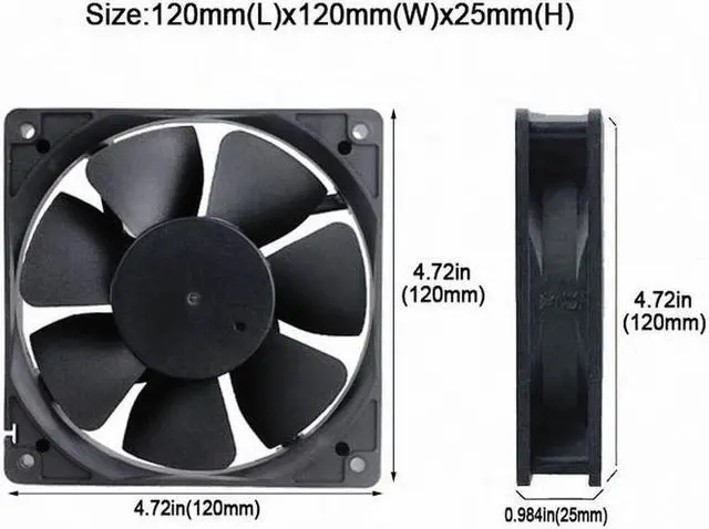 Alt view image 2 of 6 - 1Pieces DC 48V 0.12A 12cm 120mm x 25mm Ball Bearing 120x120x25mm Cooling Fan 48