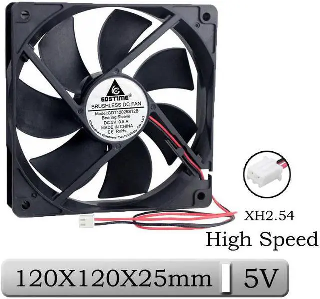 Main image of 1 Pcs DC 5V 120x120x25mm 120mm 0.5A High Speed PC Brushless Cooling Fan 12025S 12cm 2Pin CPU Case Cooler
