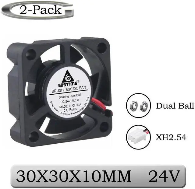 Main image of 2 Pieces DC 24V 3cm 30x30x10mm 30mm Two Ball bearing Cooling Fan 30mm x 10mm 3010 Mini Brushless Cooler Fan