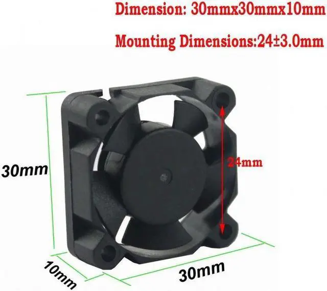 Alt view image 5 of 6 - 2 Pieces DC 24V 3cm 30x30x10mm 30mm Two Ball bearing Cooling Fan 30mm x 10mm 3010 Mini Brushless Cooler Fan