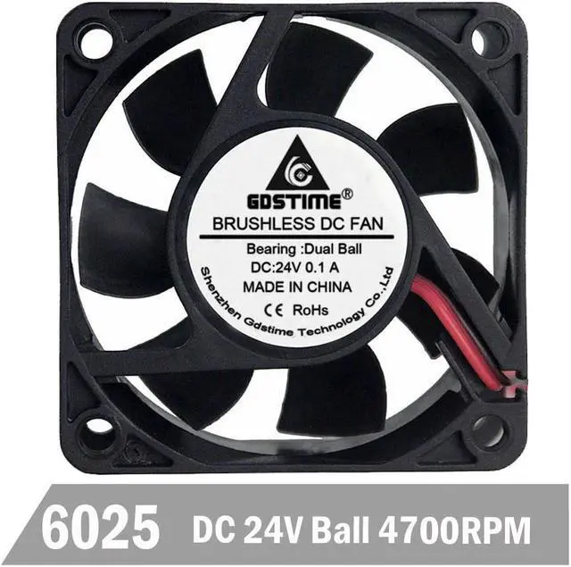 Main image of 2pcs 24V 4700RPM Ball Bearing 60*60*25mm DC 24 Volts 2 Pin Cooler Brushless PC CPU Case Cooling Fan 6025