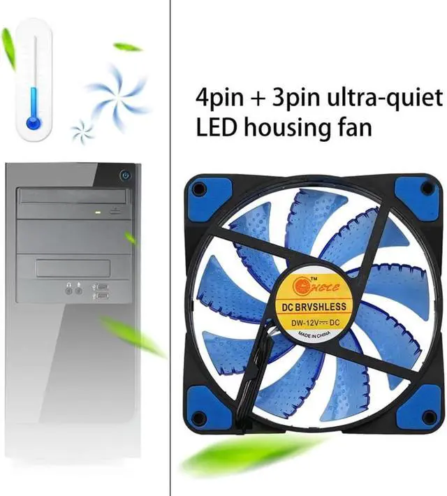 Alt view image 4 of 6 - 120mm PC Computer 16dB Ultra Silent 15 LEDs Case Fan Heatsink Cooler Cooling w/ Anti Vibration Rubber,12CM Fan
