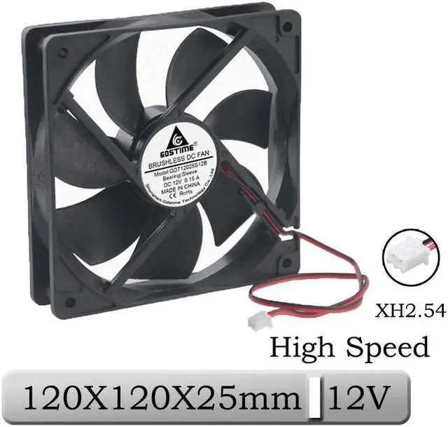 Main image of 1 Pcs 12V 120x120x25mm 120mm High Speed Brushless DC Cooling Fan 12025S 12cm 2Pin Connector Computer Case Cooler