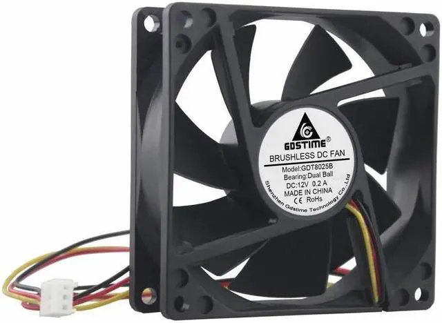 Alt view image 3 of 6 - 1 Piece 12 Volt 0.2A 3Pin Three Wires Two Balls 80mm x 25mm DC Cooling Fan 12V 8025 Computer Case Cooler 8cm 80*80*25mm