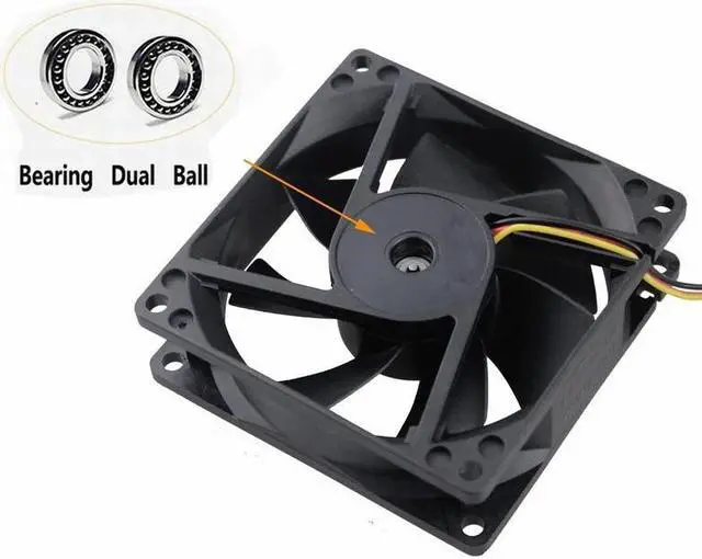 Alt view image 2 of 6 - 1 Piece 12 Volt 0.2A 3Pin Three Wires Two Balls 80mm x 25mm DC Cooling Fan 12V 8025 Computer Case Cooler 8cm 80*80*25mm