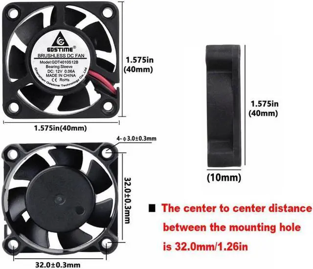 Alt view image 6 of 6 - 5 Pcs 12V 40x40x10mm 40mm Brushless DC Cooling Fan 4cm 4010S 2Pin Computer CPU Video Card Cooler