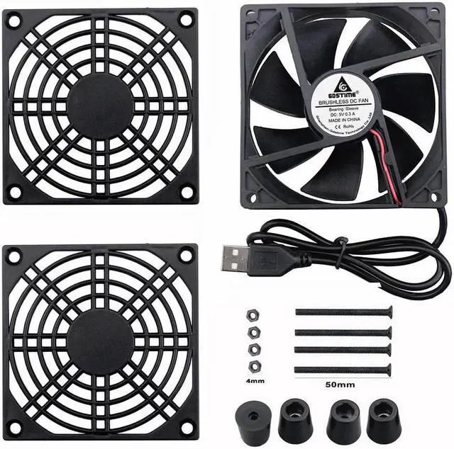 Alt view image 4 of 6 - 5V USB Power 90mm 92mm 9225 Silence Cooling Fan with Fan Grill Screw Cooler For Router 92mmx92mmx25mm