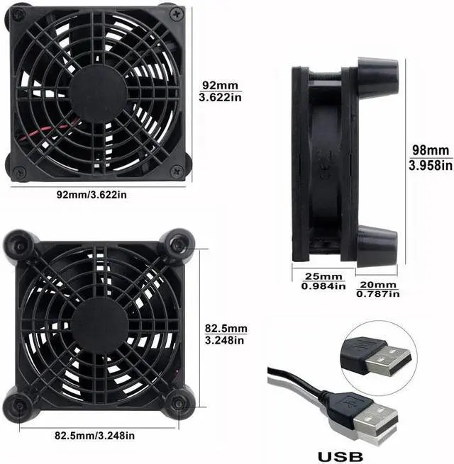 Alt view image 5 of 6 - 5V USB Power 90mm 92mm 9225 Silence Cooling Fan with Fan Grill Screw Cooler For Router 92mmx92mmx25mm