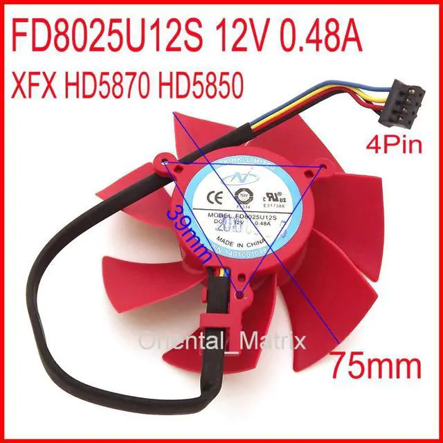 Main image of NTK FD8025U12S 12V 0.48A 75mm 39x39x39mm For XFX HD5870 HD5850 Graphics Card Cooler Cooling Fan 4Pin 4Wire