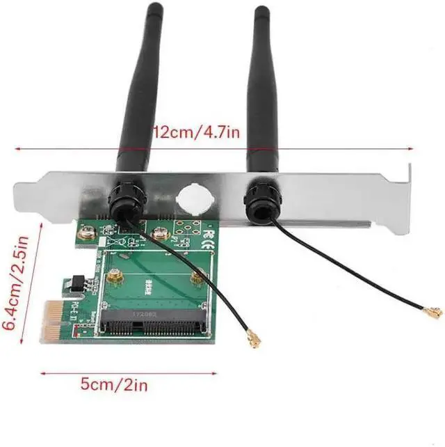 Alt view image 5 of 6 - mini pcie to pcie wireless adapterwith 2 Antennas for Half Size PCI Express Wireless Card