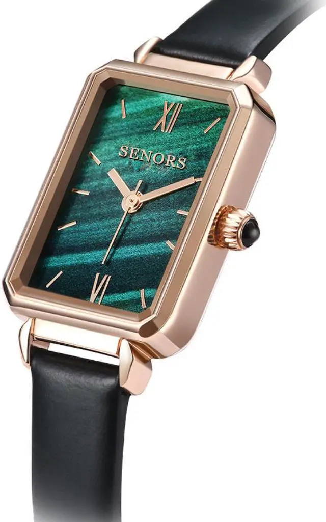 Alt view image 2 of 6 - Women Green Retro Square Watch Analog Quartz Stainless Steel Mesh Leather Band Casual Fashion Ladies Wrist Watches 3ATM Waterproof