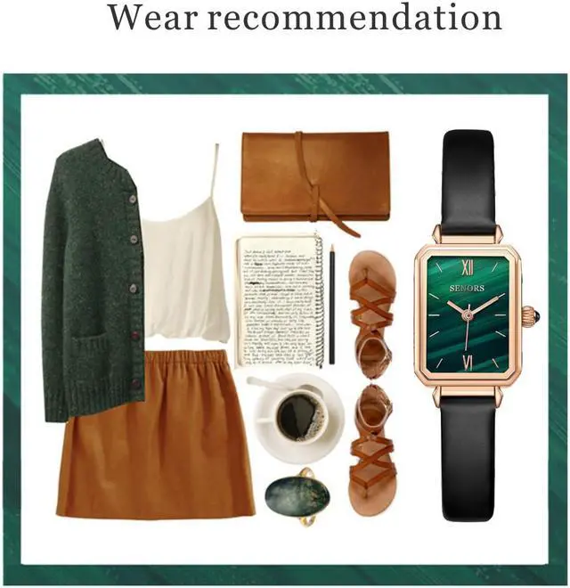 Alt view image 5 of 6 - Women Green Retro Square Watch Analog Quartz Stainless Steel Mesh Leather Band Casual Fashion Ladies Wrist Watches 3ATM Waterproof