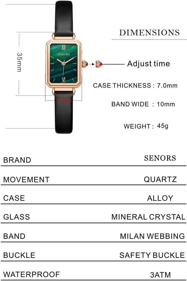 Alt view image 6 of 6 - Women Green Retro Square Watch Analog Quartz Stainless Steel Mesh Leather Band Casual Fashion Ladies Wrist Watches 3ATM Waterproof