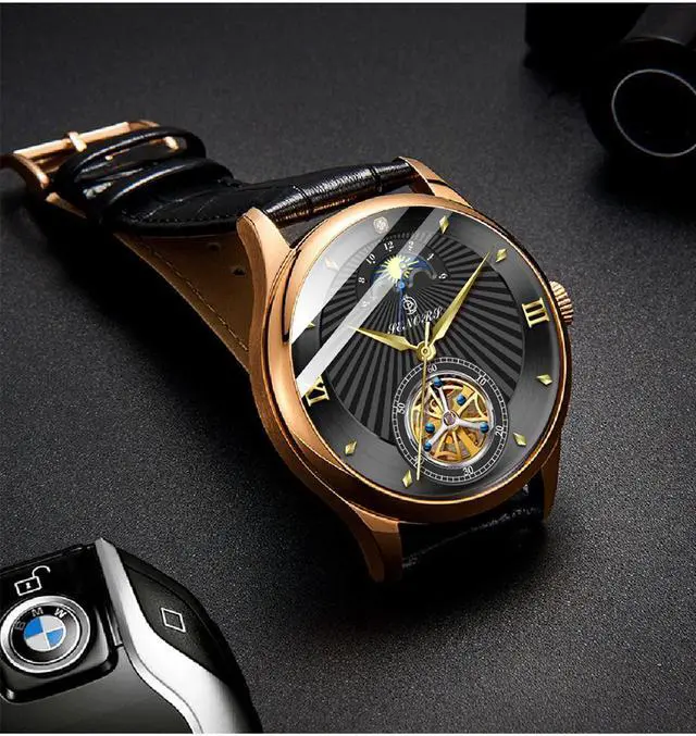 Alt view image 2 of 5 - Luminous Hands Watch Skeleton Tourbillon Mechanical Watch Mens Automatic Sport Clock Glass Back See Through Watch