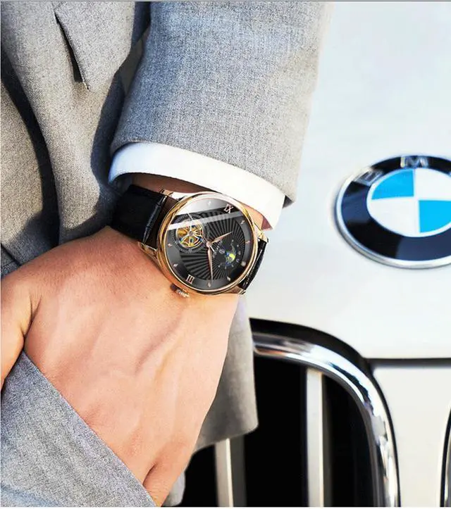 Alt view image 3 of 5 - Luminous Hands Watch Skeleton Tourbillon Mechanical Watch Mens Automatic Sport Clock Glass Back See Through Watch