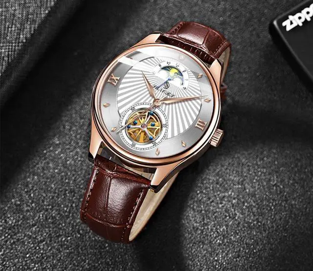 Alt view image 2 of 5 - Luminous Hands Watch Skeleton Tourbillon Mechanical Watch Mens Automatic Sport Clock Glass Back See Through Watch