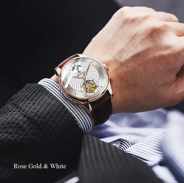 Alt view image 3 of 5 - Luminous Hands Watch Skeleton Tourbillon Mechanical Watch Mens Automatic Sport Clock Glass Back See Through Watch