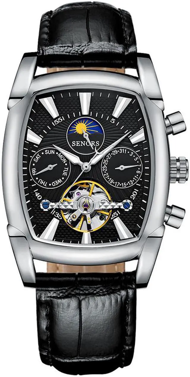 Main image of Women Automatic Mechanical Wrist Watches Leather Moon Phrase Luminous Hands Self-Wind Watch