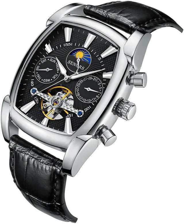 Alt view image 2 of 6 - Women Automatic Mechanical Wrist Watches Leather Moon Phrase Luminous Hands Self-Wind Watch