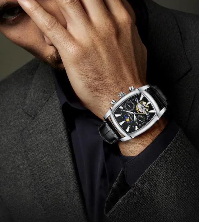 Alt view image 6 of 6 - Women Automatic Mechanical Wrist Watches Leather Moon Phrase Luminous Hands Self-Wind Watch