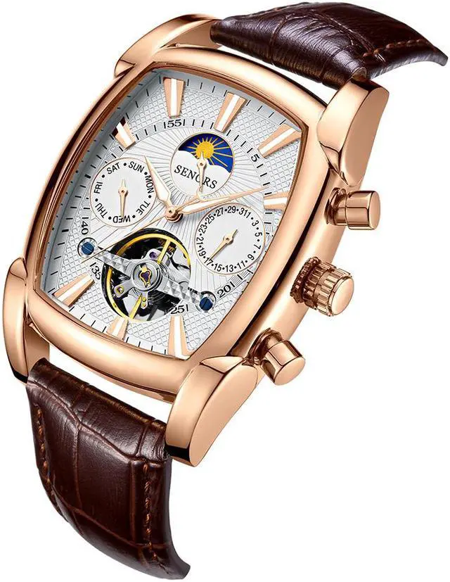 Main image of Women Automatic Mechanical Wrist Watches Leather Moon Phrase Luminous Hands Self-Wind Watch