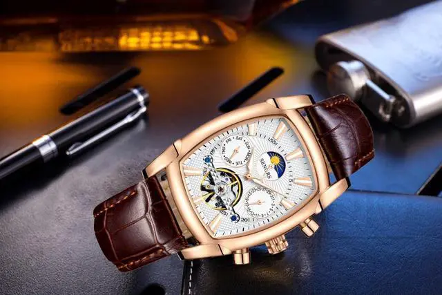 Alt view image 3 of 5 - Women Automatic Mechanical Wrist Watches Leather Moon Phrase Luminous Hands Self-Wind Watch