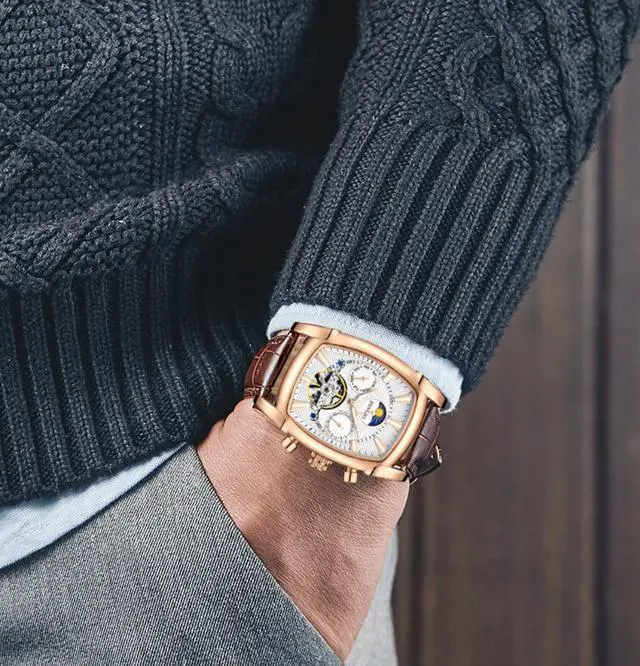 Alt view image 4 of 5 - Women Automatic Mechanical Wrist Watches Leather Moon Phrase Luminous Hands Self-Wind Watch