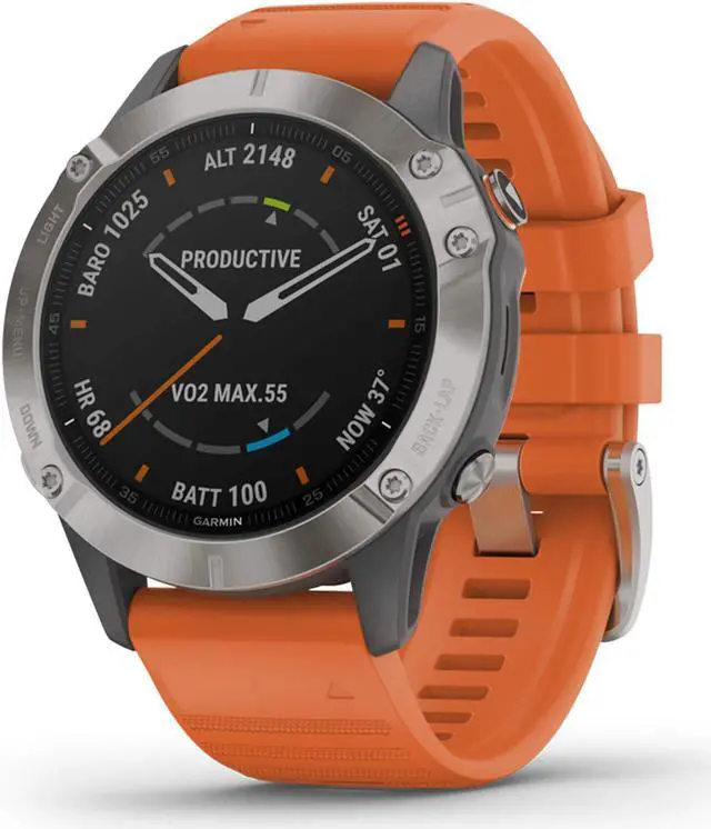 Alt view image 15 of 20 - Garmin Fenix 6 Sapphire, Premium Multisport GPS Watch, -Titanium with Orange Band- (010-02158-13)