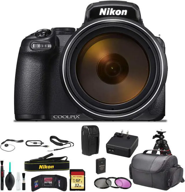 Main image of Nikon COOLPIX 16.7 Digital Camera with 3.2" LCD, Black - Bundle Kit with 32GB Memory Card + Spare Battery + Spare Charger + Filter Kit - Intl Model