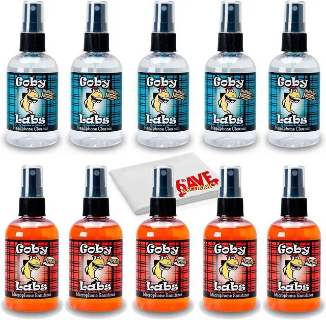 Main image of Goby Labs 10-Pack Headphone and Microphone Sanitizing Spray with Cleaning Cloth