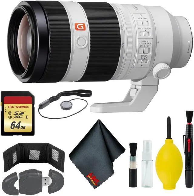 Alt view image 5 of 8 - Sony FE 100-400mm f/4.5-5.6 GM OSS Lens - Cleaning Kit - USB Card Reader - Memory Card Wallet - 64GB - Lens Cap Keeper