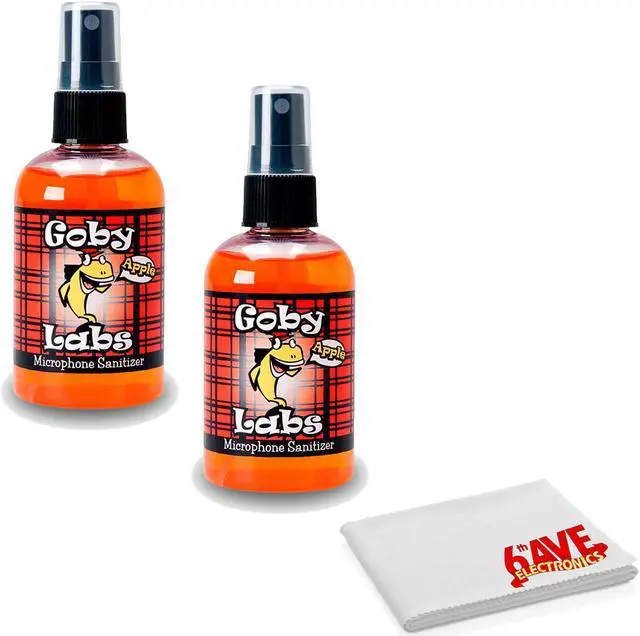 Main image of Goby Labs 2-Pack 4 FL OZ Microphone Sanitizing and Cleansing Spray with 6AVE Cleaning Cloth - Compatible with All Microphones