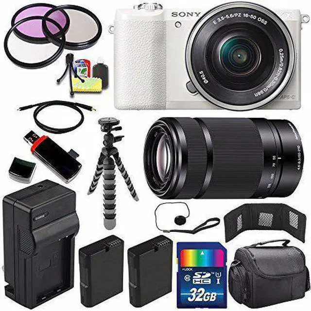 Main image of Sony Alpha a5100 Mirrorless Digital Camera with 16-50mm Lens (White) + Sony E 55-210mm f/4.5-6.3 OSS E-Mount Lens 32GB B