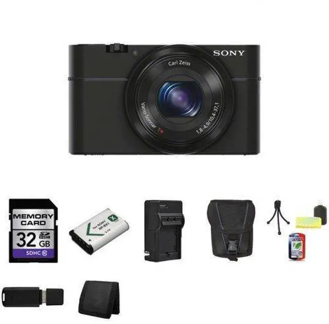 Alt view image 3 of 3 - Sony DSC-RX100 Digital Camera + 32GB Memory Card + NP-BX1 Lion Battery + Carrying Case + Mini Tripod Kit + USB SDHC Read