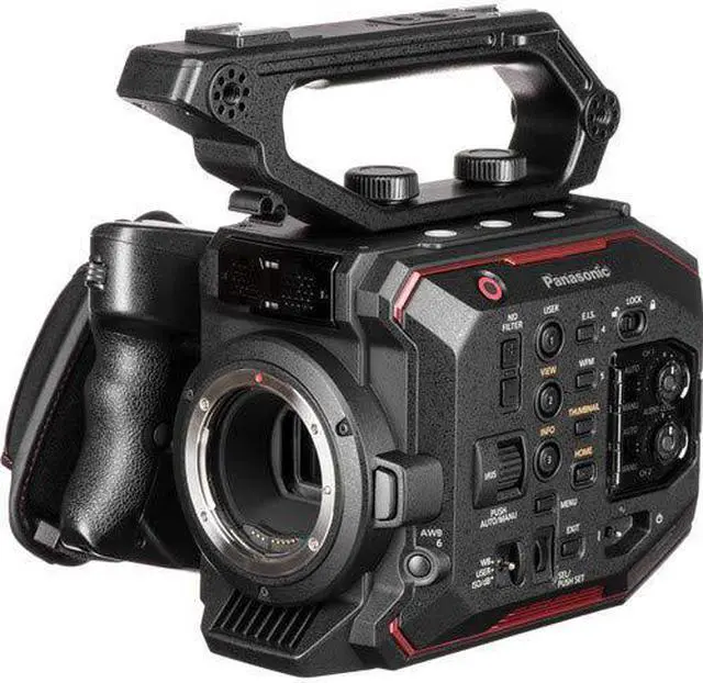 Alt view image 3 of 4 - Panasonic AU-EVA1 Compact 5.7K Super 35mm Cinema Camera (AU-EVA1PJ) W/ Canon EF 100mm f/2.8L Lens , 256GB Memory Card, Bag, Tripod Bundle