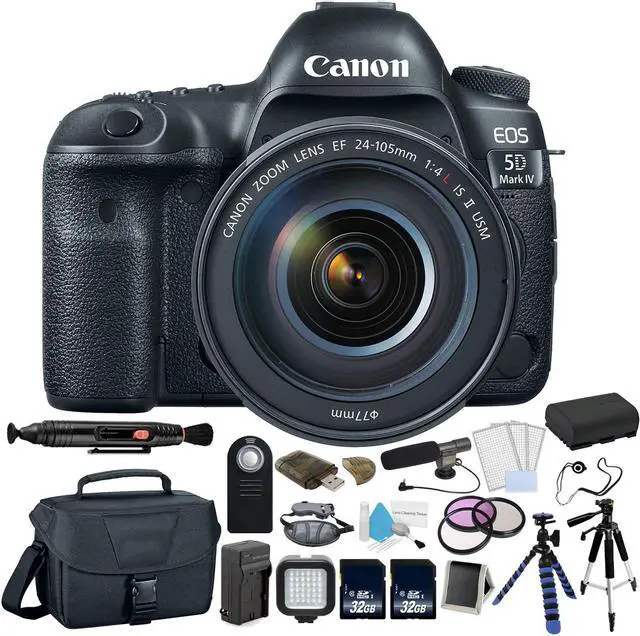 Main image of Canon EOS 5D Mark IV Digital SLR Camera with 24-105mm f/4L II Lens - Bundle with Microphone + Screen Protectors + LED Light + 2x 32GB Memory Cards