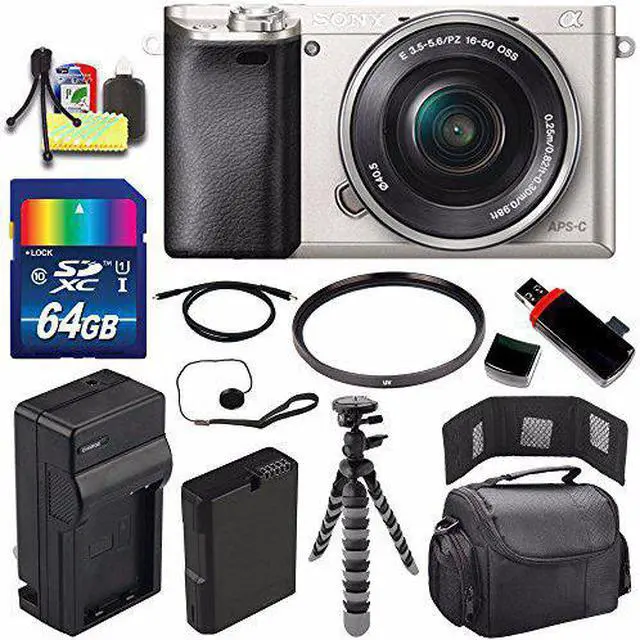 Alt view image 2 of 4 - Sony Alpha a6000 Mirrorless Digital Camera with 16-50mm Lens (Silver) + Battery + Charger + 64GB Bundle 3 - Internationa