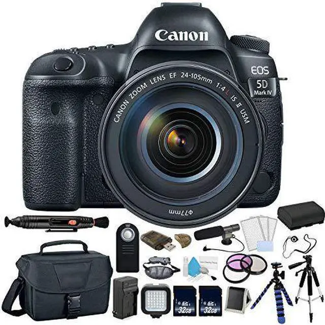Alt view image 2 of 4 - Canon EOS 5D Mark IV Digital SLR Camera with 24-105mm f/4L II Lens - Bundle with Microphone + Screen Protectors + LED Light + 2x 32GB Memory Cards