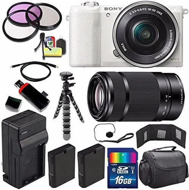 Alt view image 2 of 2 - Sony Alpha a5100 Mirrorless Digital Camera with 16-50mm Lens (White) + Sony E 55-210mm f/4.5-6.3 OSS E-Mount Lens 16GB B